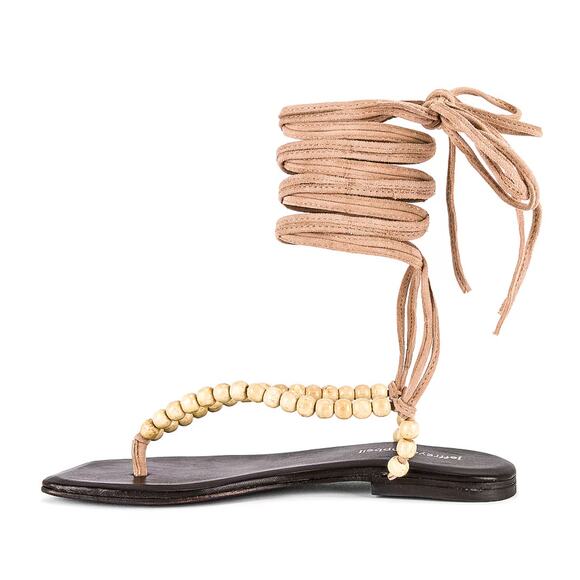 NEW Jeffrey Campbell Xeniah Sandals Size 8 Natural Beaded Lace Up Boho Flats - Picture 5 of 10